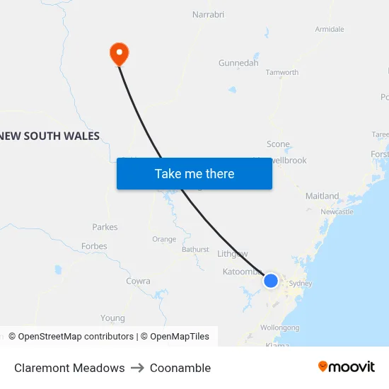 Claremont Meadows to Coonamble map