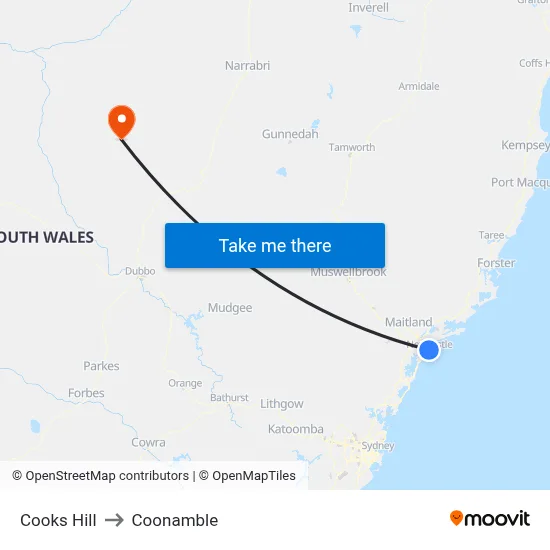 Cooks Hill to Coonamble map