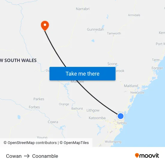 Cowan to Coonamble map