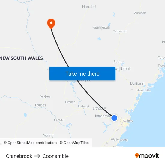 Cranebrook to Coonamble map