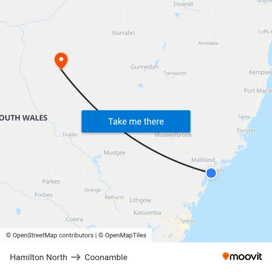 Hamilton North to Coonamble map