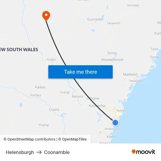 Helensburgh to Coonamble map