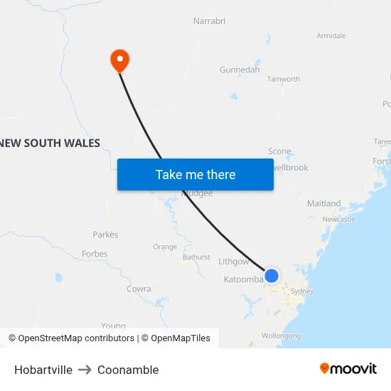 Hobartville to Coonamble map