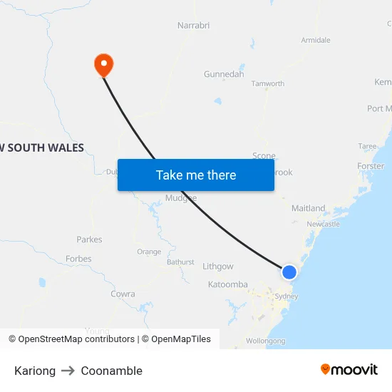 Kariong to Coonamble map