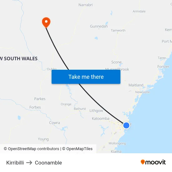 Kirribilli to Coonamble map