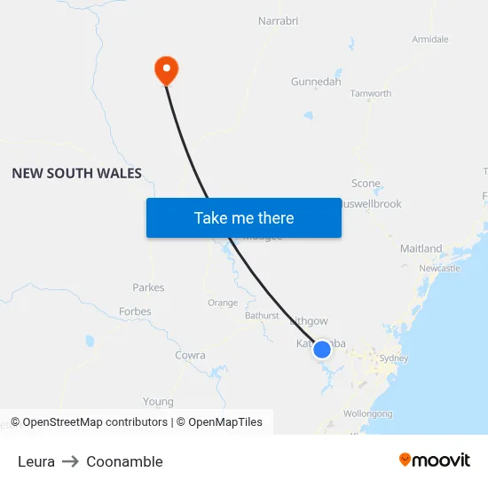 Leura to Coonamble map