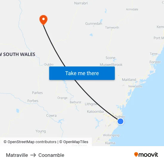 Matraville to Coonamble map