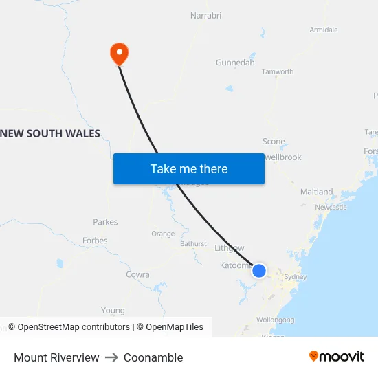 Mount Riverview to Coonamble map