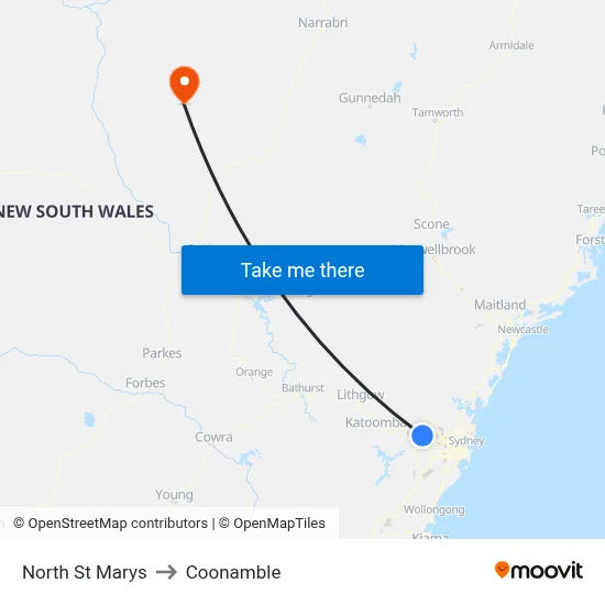 North St Marys to Coonamble map