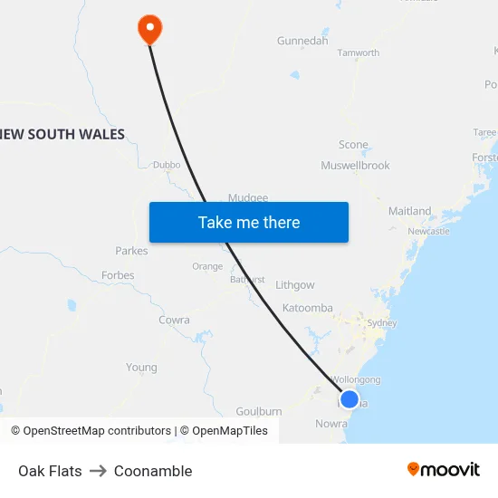 Oak Flats to Coonamble map