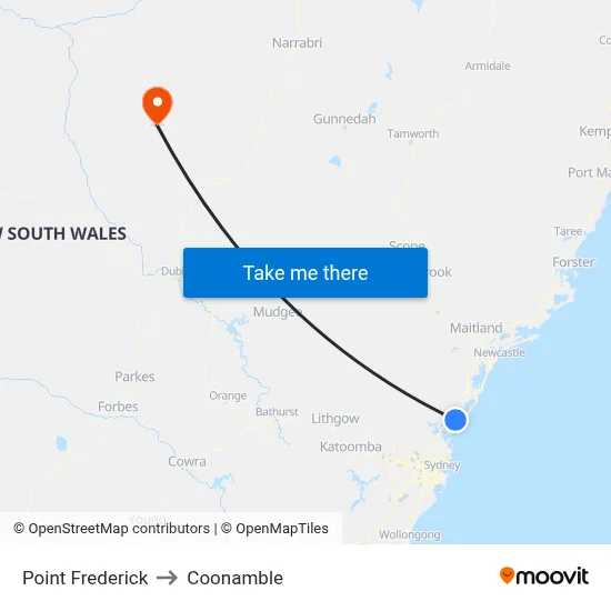 Point Frederick to Coonamble map