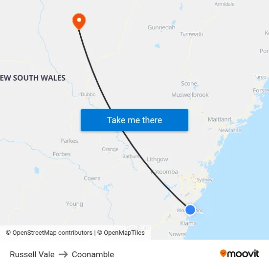 Russell Vale to Coonamble map