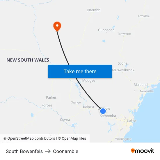 South Bowenfels to Coonamble map