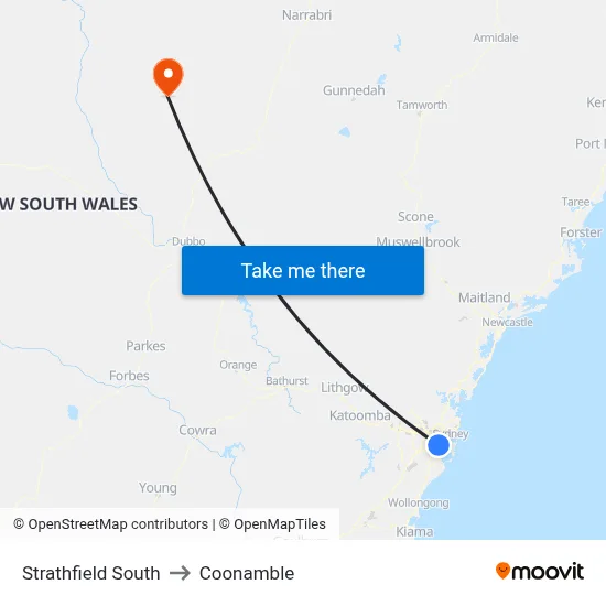 Strathfield South to Coonamble map