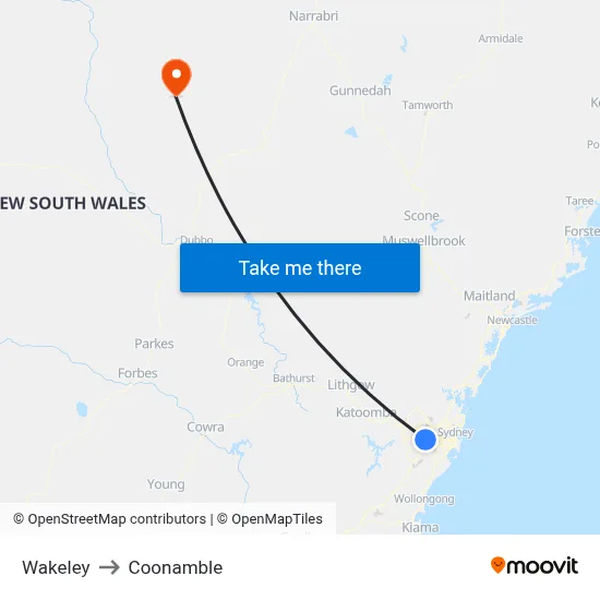 Wakeley to Coonamble map