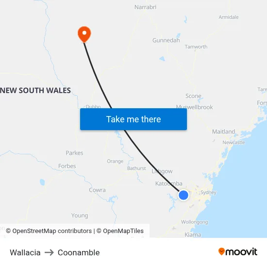 Wallacia to Coonamble map