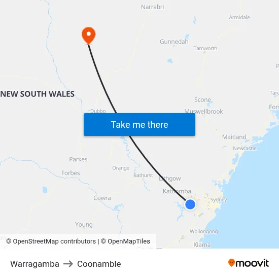 Warragamba to Coonamble map
