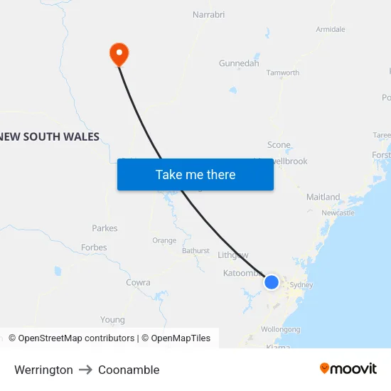 Werrington to Coonamble map