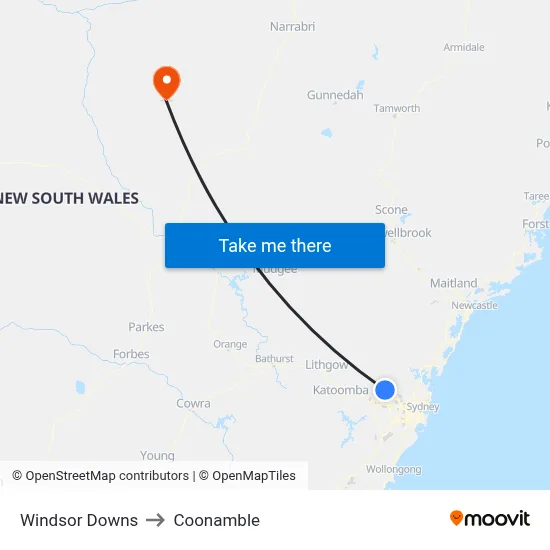 Windsor Downs to Coonamble map