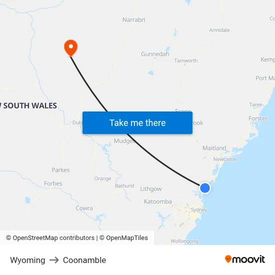 Wyoming to Coonamble map