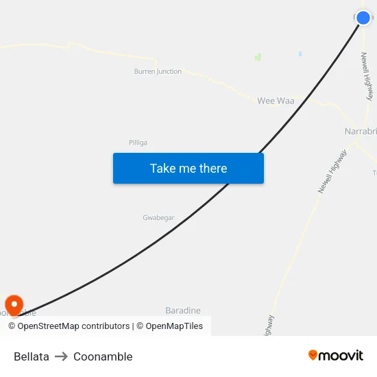 Bellata to Coonamble map