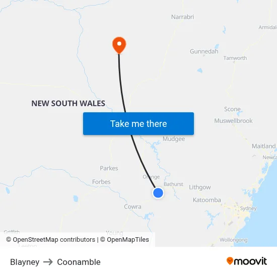 Blayney to Coonamble map