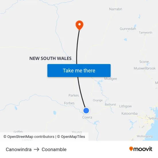 Canowindra to Coonamble map