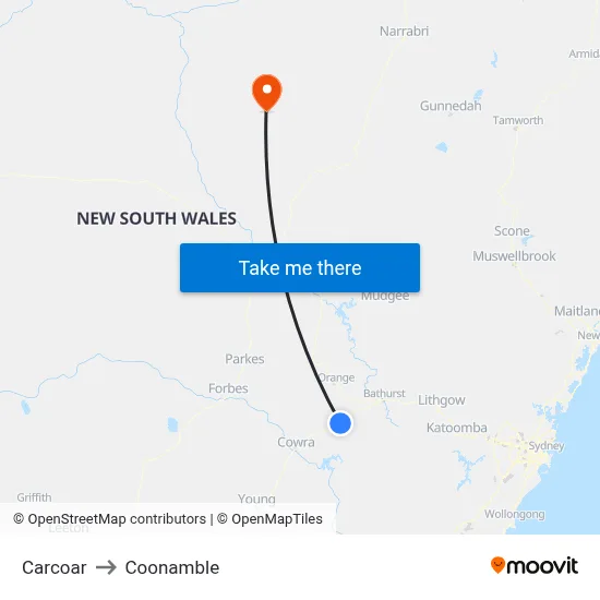 Carcoar to Coonamble map