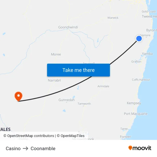 Casino to Coonamble map