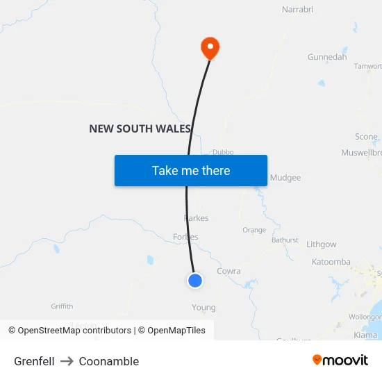 Grenfell to Coonamble map