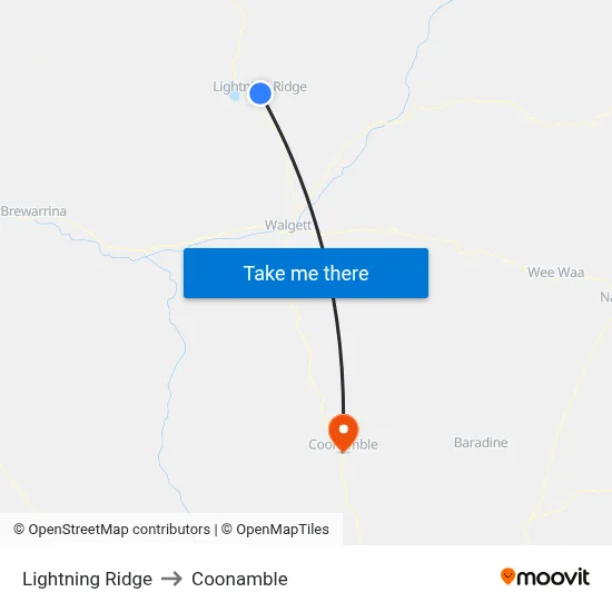Lightning Ridge to Coonamble map
