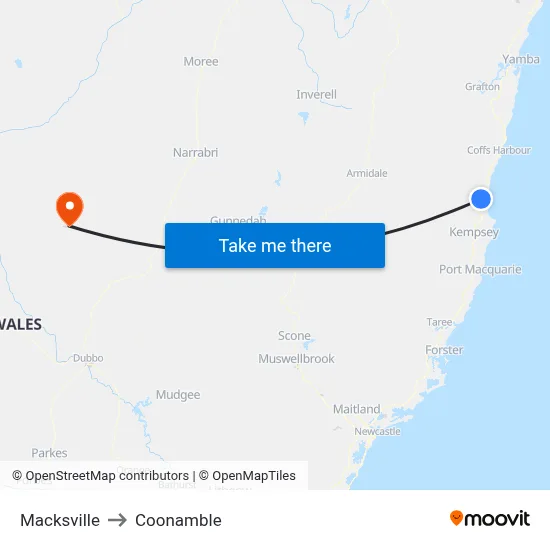 Macksville to Coonamble map
