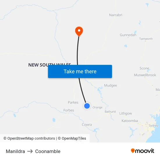 Manildra to Coonamble map