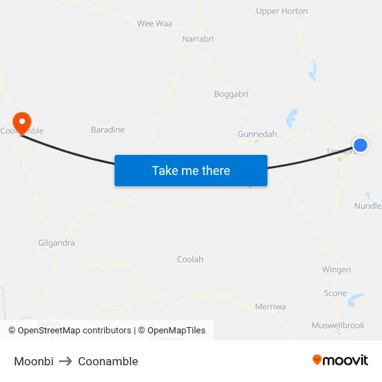 Moonbi to Coonamble map