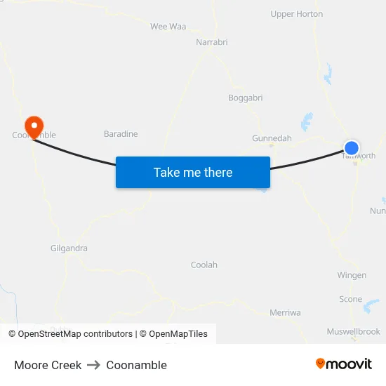 Moore Creek to Coonamble map