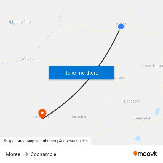 Moree to Coonamble map