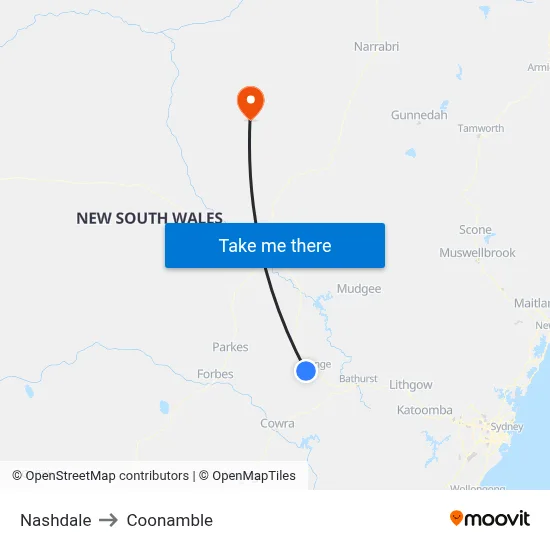 Nashdale to Coonamble map