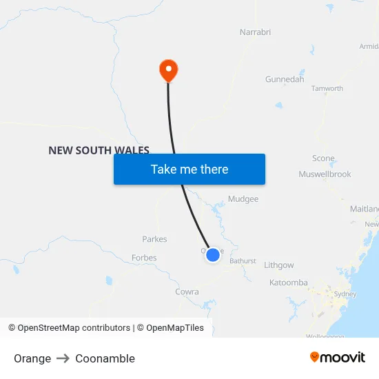 Orange to Coonamble map
