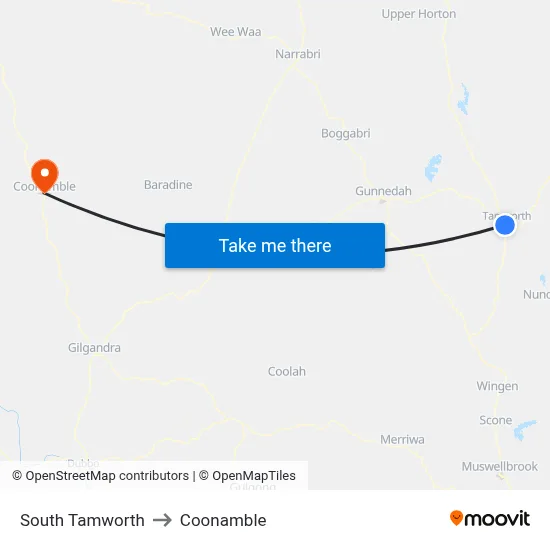 South Tamworth to Coonamble map