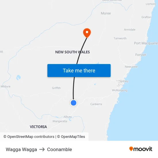 Wagga Wagga to Coonamble map