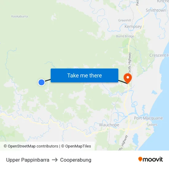 Upper Pappinbarra to Cooperabung map