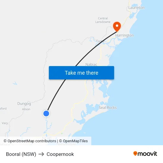 Booral (NSW) to Coopernook map