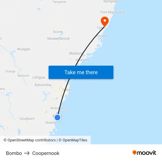 Bombo to Coopernook map