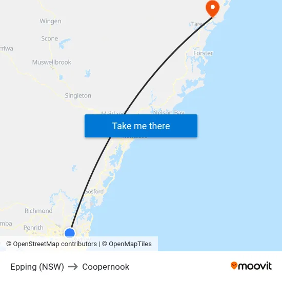 Epping (NSW) to Coopernook map