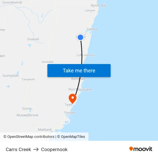Carrs Creek to Coopernook map