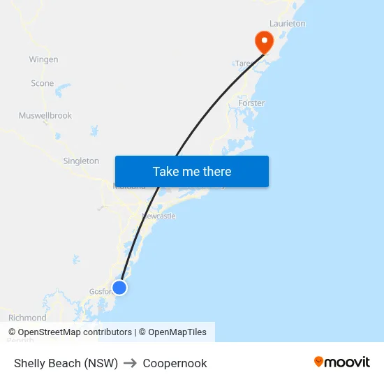 Shelly Beach (NSW) to Coopernook map