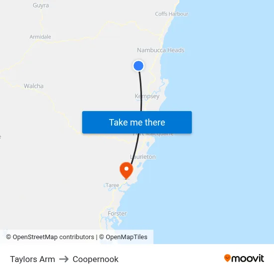 Taylors Arm to Coopernook map
