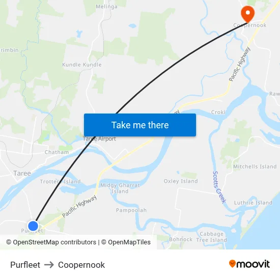 Purfleet to Coopernook map