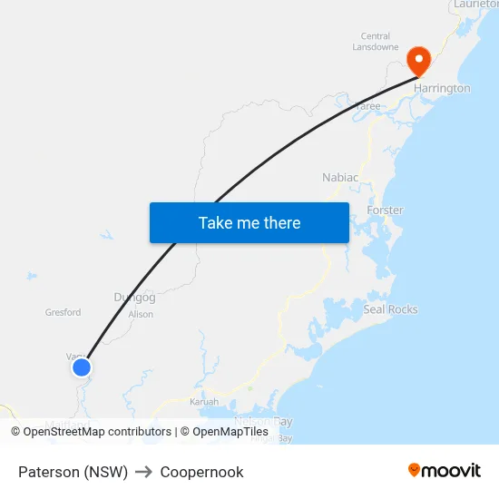 Paterson (NSW) to Coopernook map