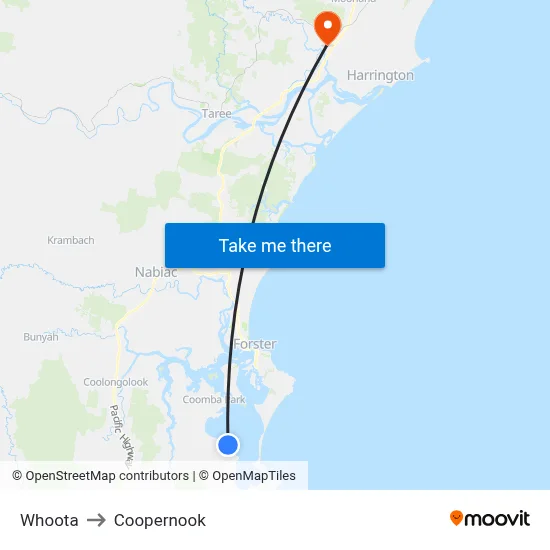Whoota to Coopernook map